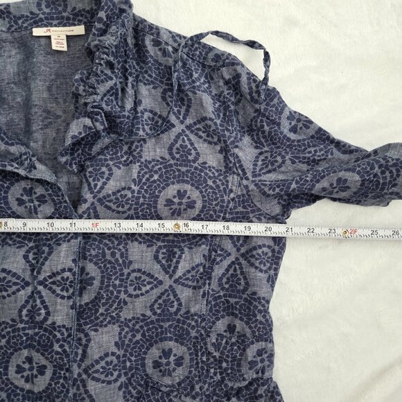 Vintage Boho Linen Medallion Print Jacket Size 14 Blue Y2K Artsy Indie Coastal - Picture 13 of 16